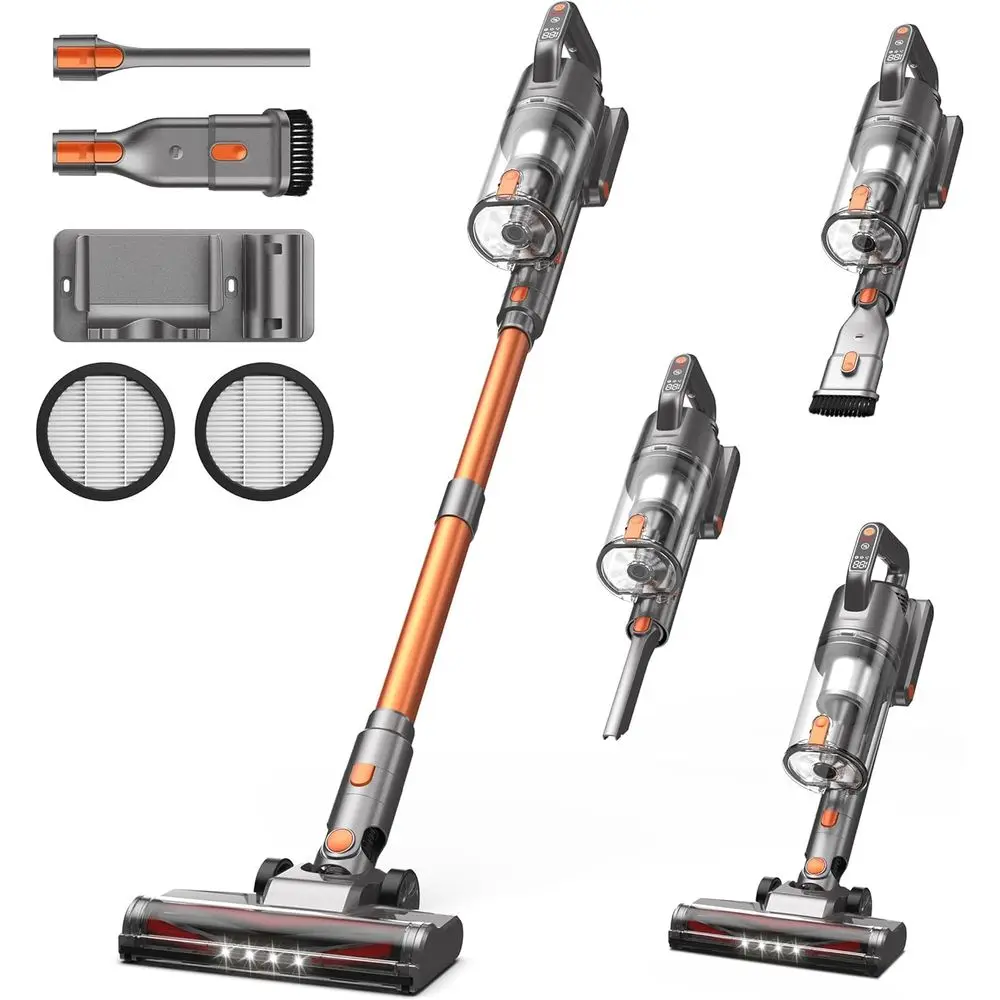 

Cordless Vacuum Cleaners for Home,600W/50KPA, 55 Mins Runtime Battery Stick Vacuum Rechargeable with Anti-Tangle Brush, 1.5L Cup