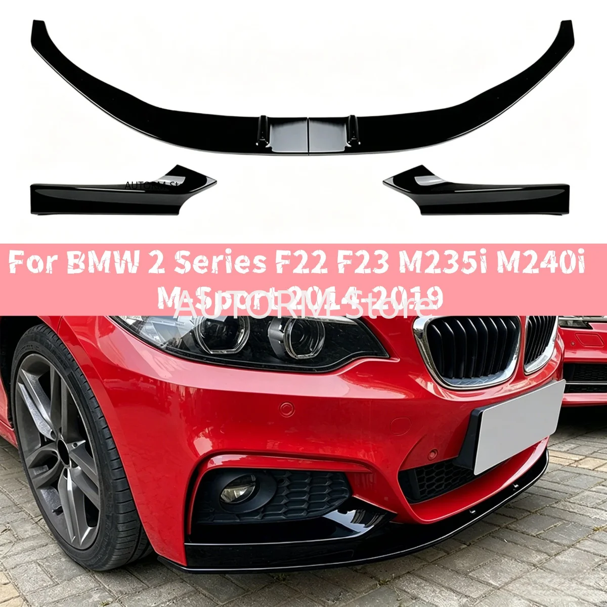 

Car Front Bumper Lower Lip Guard Spoiler Lip Splitter Kit For BMW 2 Series F22 F23 M235i M240i M-Sport 2014-2019 Black/Carbon