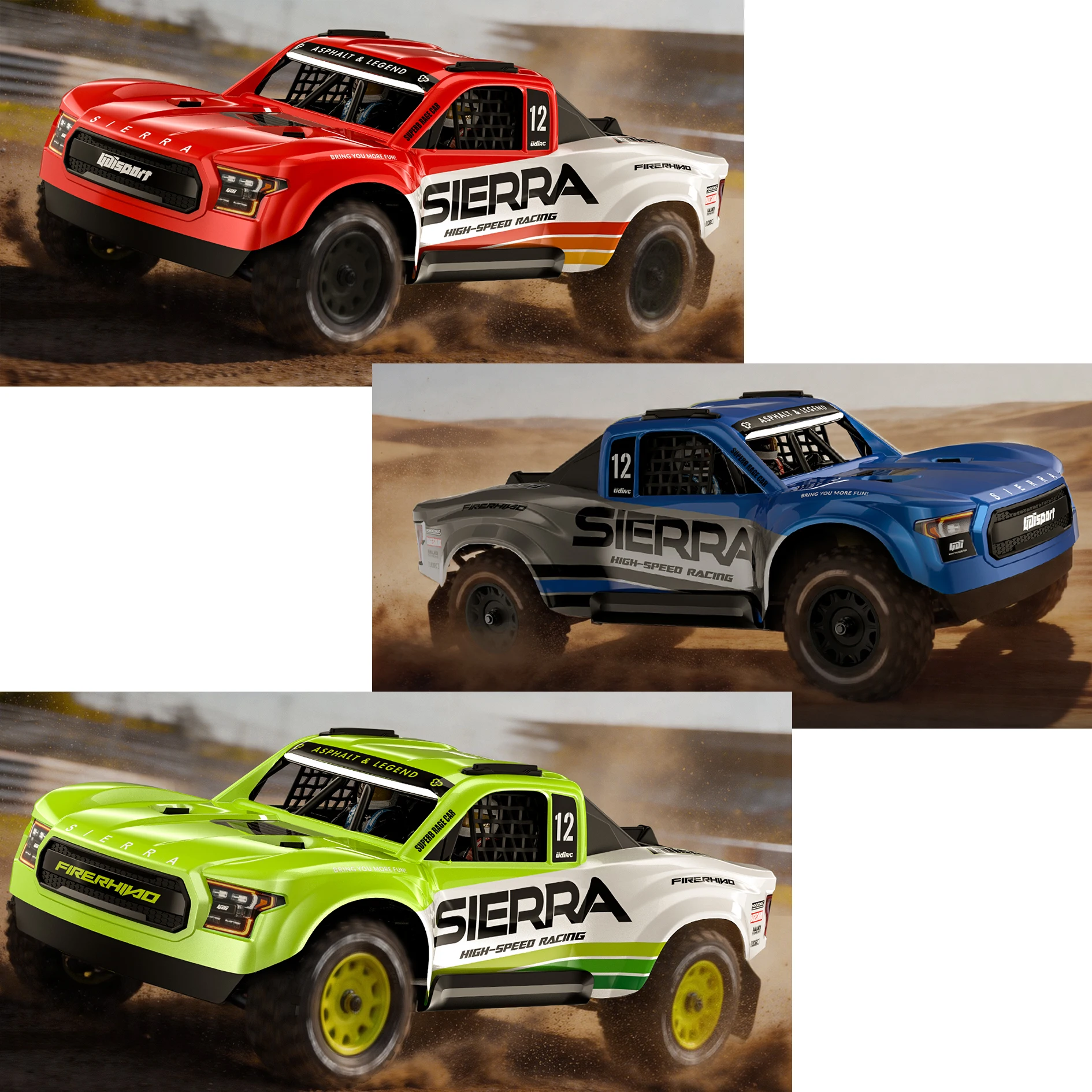 UDIRC 1203PRO 1/12 RC Short Course Truck 3S Brushless 4WD All Terrain Truck RTR Gyro Center Diff 3S BAT 4-Color LED Light System
