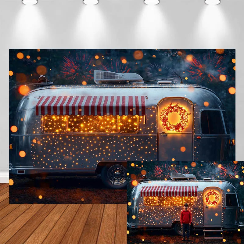 

LS Independence Day Photography Background Bus Food Truck Glowing Wreath Neon Decor Adult Kids Portrait Photo Backdrop Studio