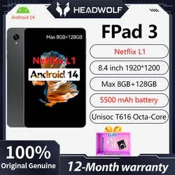 HEADWOLF FPad3 8,4-calowy tablet Android 14 Netflix L1 8GB RAM 128GB ROM Unisoc T616 Octa-core 4G LTE Dual SIM Phone Tablet 5500 mAh