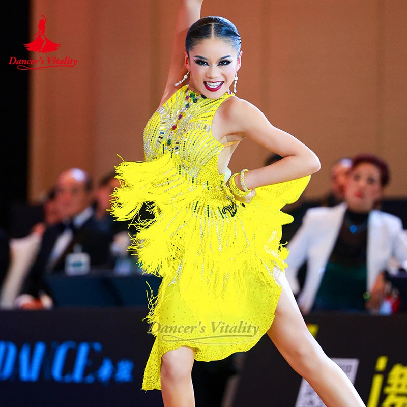 

Adult&Adolescents Samba Jive Backless Tassels Dresses Customize Adult Latin Dance Contest Professional Attire Dancer's Vitality