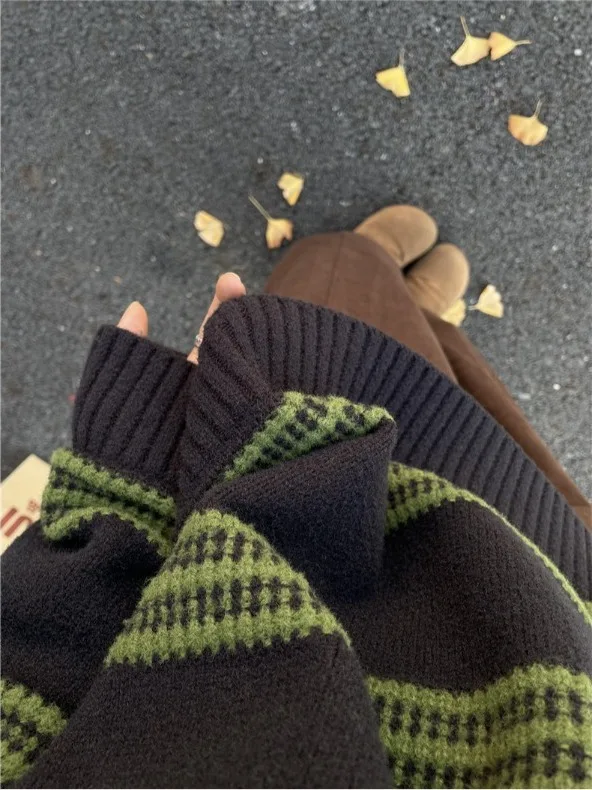 الرجعية اللون Blo المرأة تريكو سترة شريطية ملابس داخلية قاعدة طبقة طويلة Sve جولة Ne منتظم صالح الخريف الشتاء جديد... #2