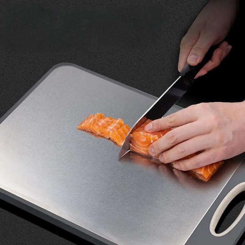 Premium Double-sided Multifunctional Titanium Cutting Board With Integrated Defrosting Tray for Defrosting Frozen Meat