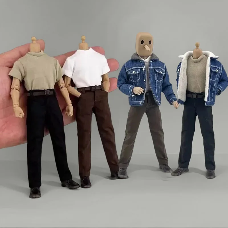 CCN1208 1/12 Scale Male Lamb Down Denim Jacket T-shirt Casual Pants Model Fit 6'' Notaman GWtoys Soldier Action Figure Body