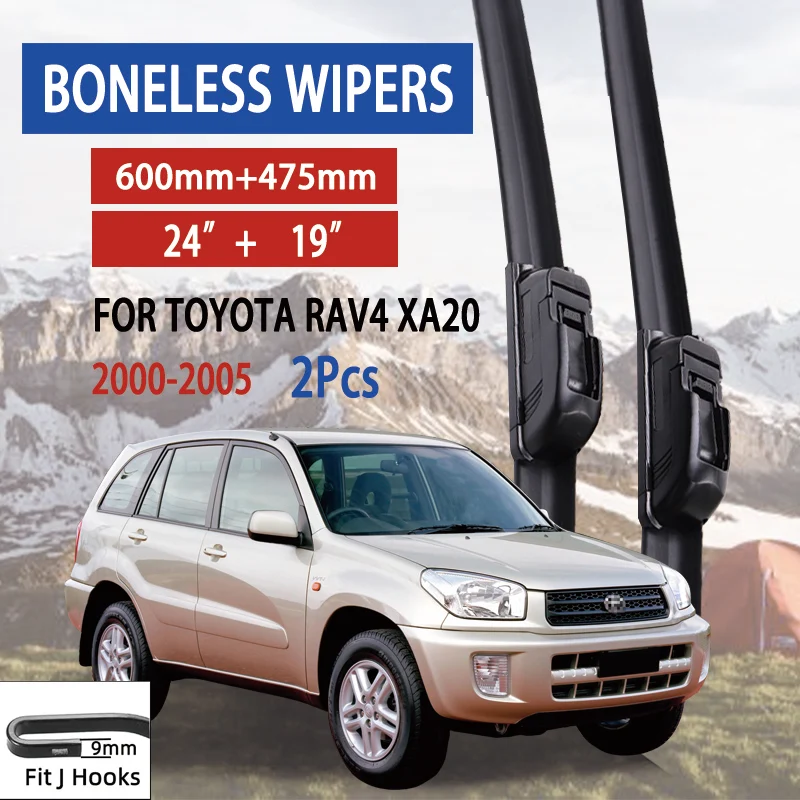 

For Toyota RAV4 XA20 2000-2005 Car Windshield Wiper U-type Soft Rubber Frameless Bracketless Car Wipers 24"+19"