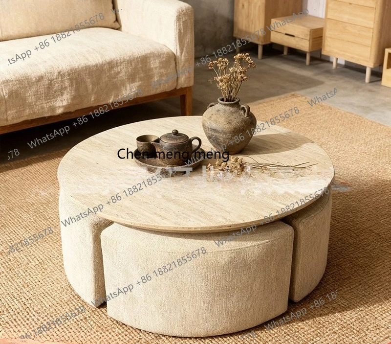 

Modern log style home coffee table household small apartment simple set designer round tea table