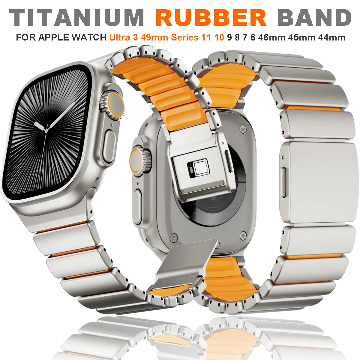 

Титановый резиновый ремешок с фторэластомером для Apple Watch Ultra 3 2 49 мм 10 11 46 мм Магнитный ремешок для Iwatch 9 8 7 45 мм 6 SE 3 44 мм