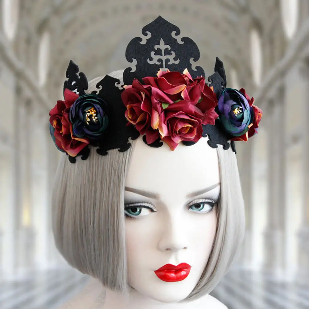 1Pcs Flower Wreath Hairband Vintage Chic Halloween Party Crown Hair Hoop Western Style Photography Hair Accessory Gift