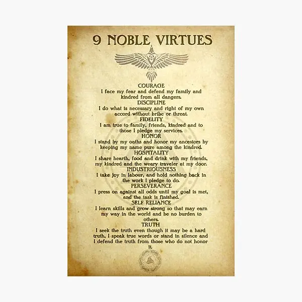 9 Noble Virtues  Poster Sitcker for Background Print Funny Home Cute Living Room Window Water Bottles Luggage Wall Car Art