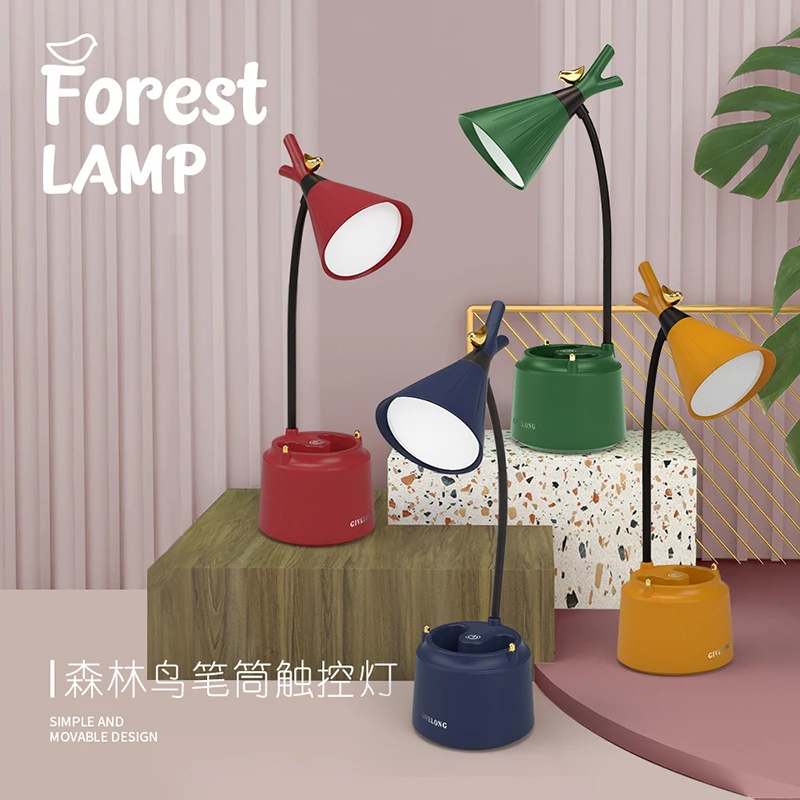 Lampada da tavolo a LED serie foresta nordica interruttore tattile pieghevole luce notturna carina lampada da camera da letto ricaricabile USB luce notturna