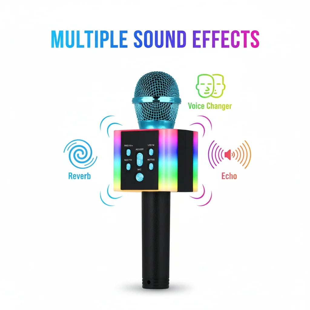 Haut-parleur de microphone sans fil Bluetooth portable, micro karaoké avec son magique et selfie, compatible avec iPhone Android PC