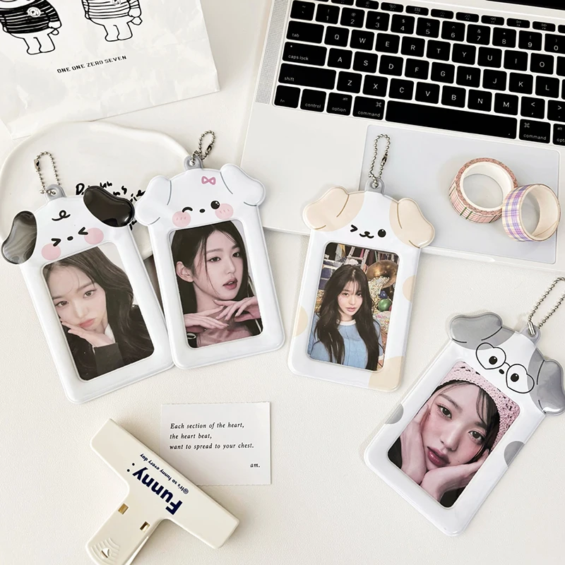 1PC 3 Inch Photocard Holder Kawaii Kpop Photo Card Holder Keychain Ins Idol Photo Sleeves Bus Card Case Photo Card Protector