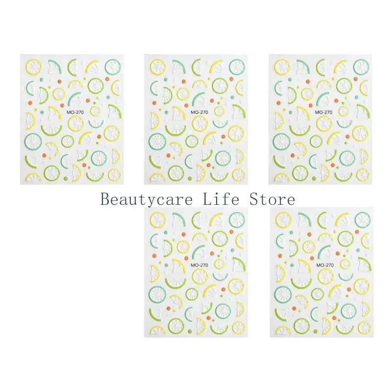 652c 5pcs pegatinas uñas verano 5 obras arte frutas calcomanías uñas fáciles e instantáneamente aplicar