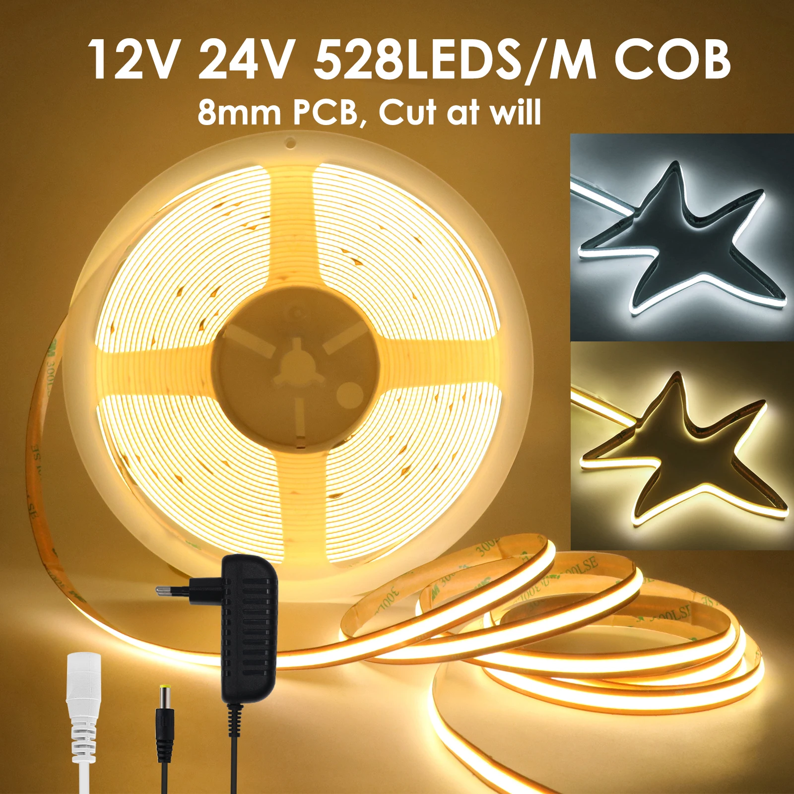 12V 24V pasek COB LED 528LEDs/m 20M 15M 10M 5M wysokości Desnity cięcia swobodnie kolb światło liniowe Bar 8MM PCB 3000K 4000K 6000K wystrój pokoju