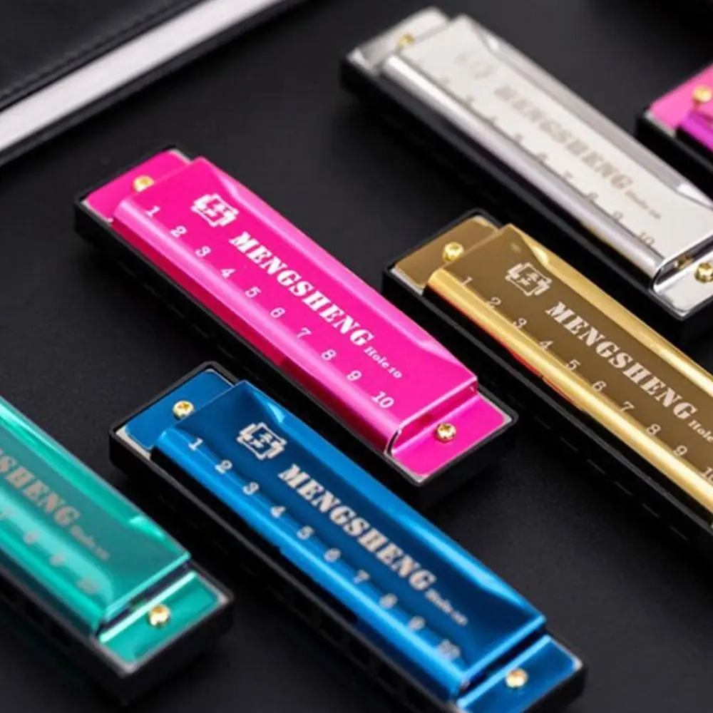 Portable Key of C 10 Hole Harmonica Metal Rectangle Mouth Organ Beginner Teaching with Box Diatonic Harmonica Children