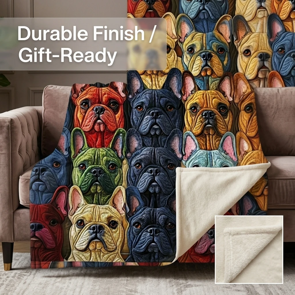 1PC ColorFUL French Bulldog Pattern Thickened Flannel Throw Blanket, Cozy Fleece Throw, Perfect Gift for Boys Girls