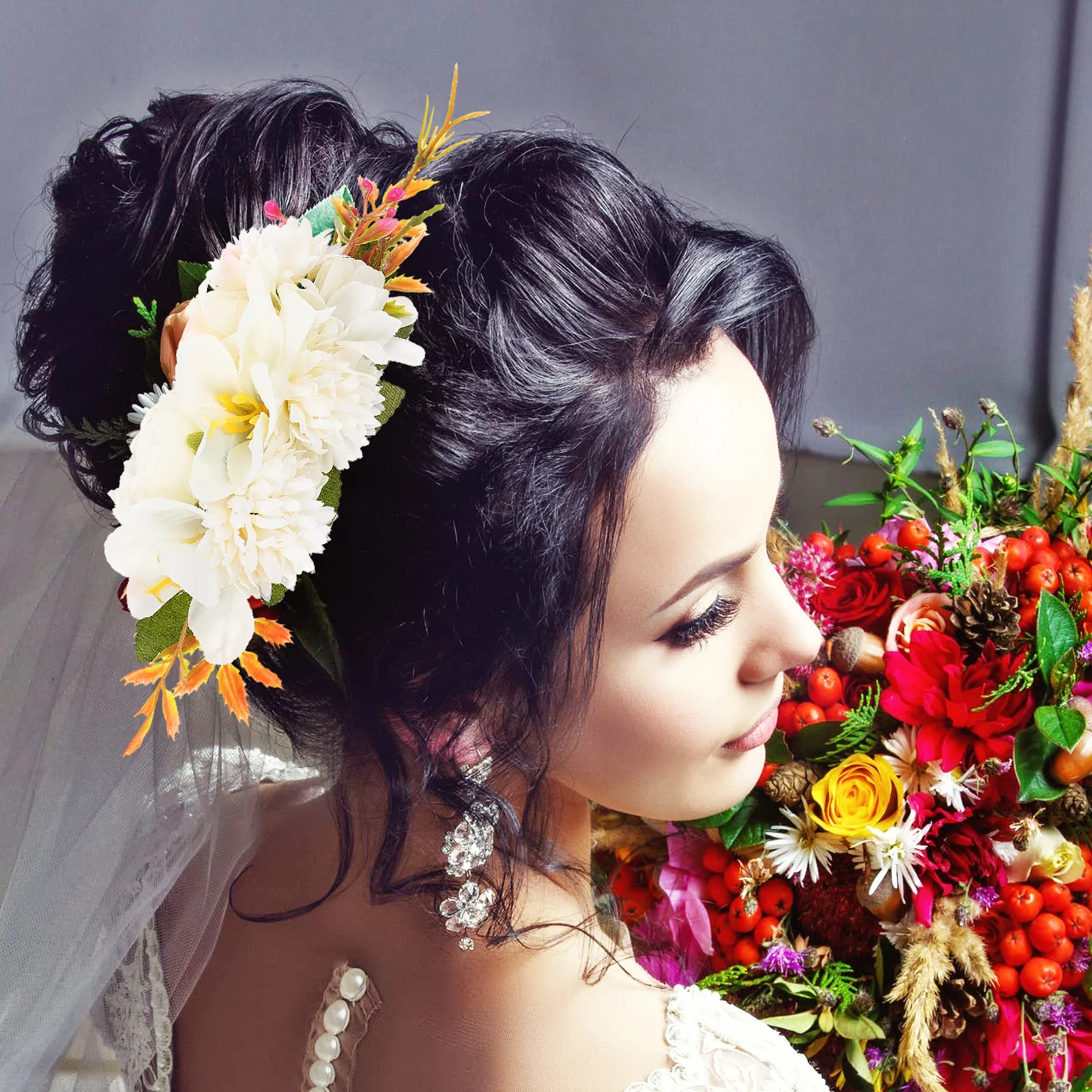 

Simulated Rose Hair Comb Bridal Combs Flower Accessories for Women Wedding Floral