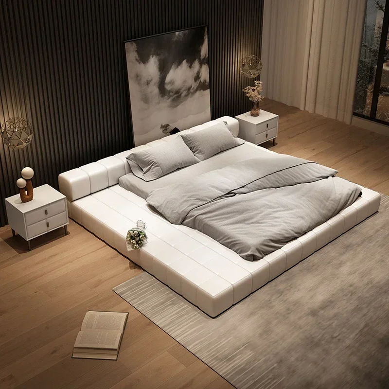 Minimalist Leather Bed Confortable White Small Family Japanese Home Bed Tatami Modern Design Cama De Casal Bedroom Furniture