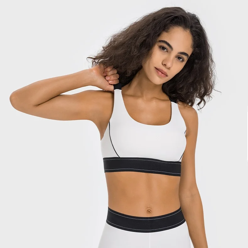 Yoga running bra with logo women Y-backless underwear adjustable strap vest detachable chest pad crop top color matching tank