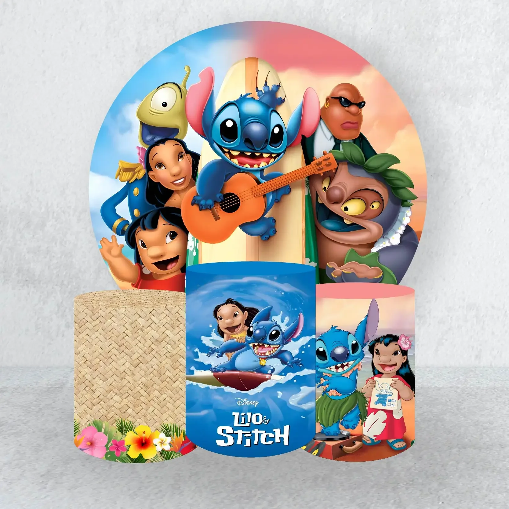 

Disney Lilo & Stitch Circular Backdrop Banner,Blazing Lasers Cylindrical Covers Kids Birthday Party Background Balloon Decor