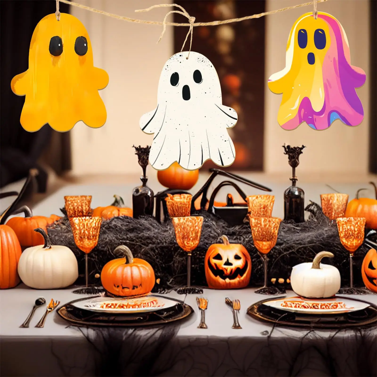 10 قطع من قلادة شبح خشبي للهالوين يمكنك صنعها بنفسك زخرفة معلقة للديكور المخيف للاستخدام المنزلي والحفلات والمهرجانات