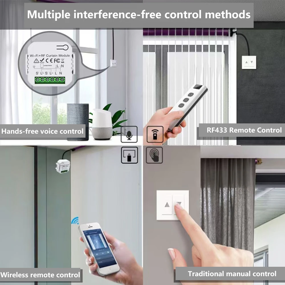 Smart Home WiFi Curtain Switch On/Off Controller, Tuya App Timer, Voice, Tubular Motor Controller for Lighting Fixtures