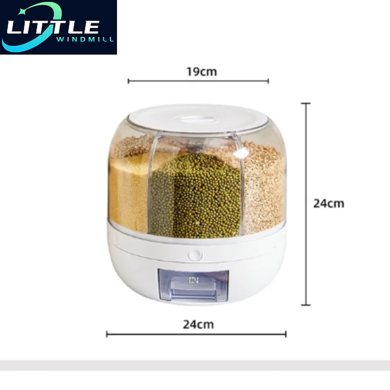 360 Degree Rotating Rice Dispenser Sealed Dry Cereal Grain Bucket Dispenser Moisture-proof Kitchen Food Container Storage Box