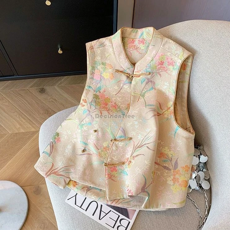 

2025 spring new chinese style retro fashion loose women's waistcoat new stand collar sleeveless cheongsam button tang suit vest