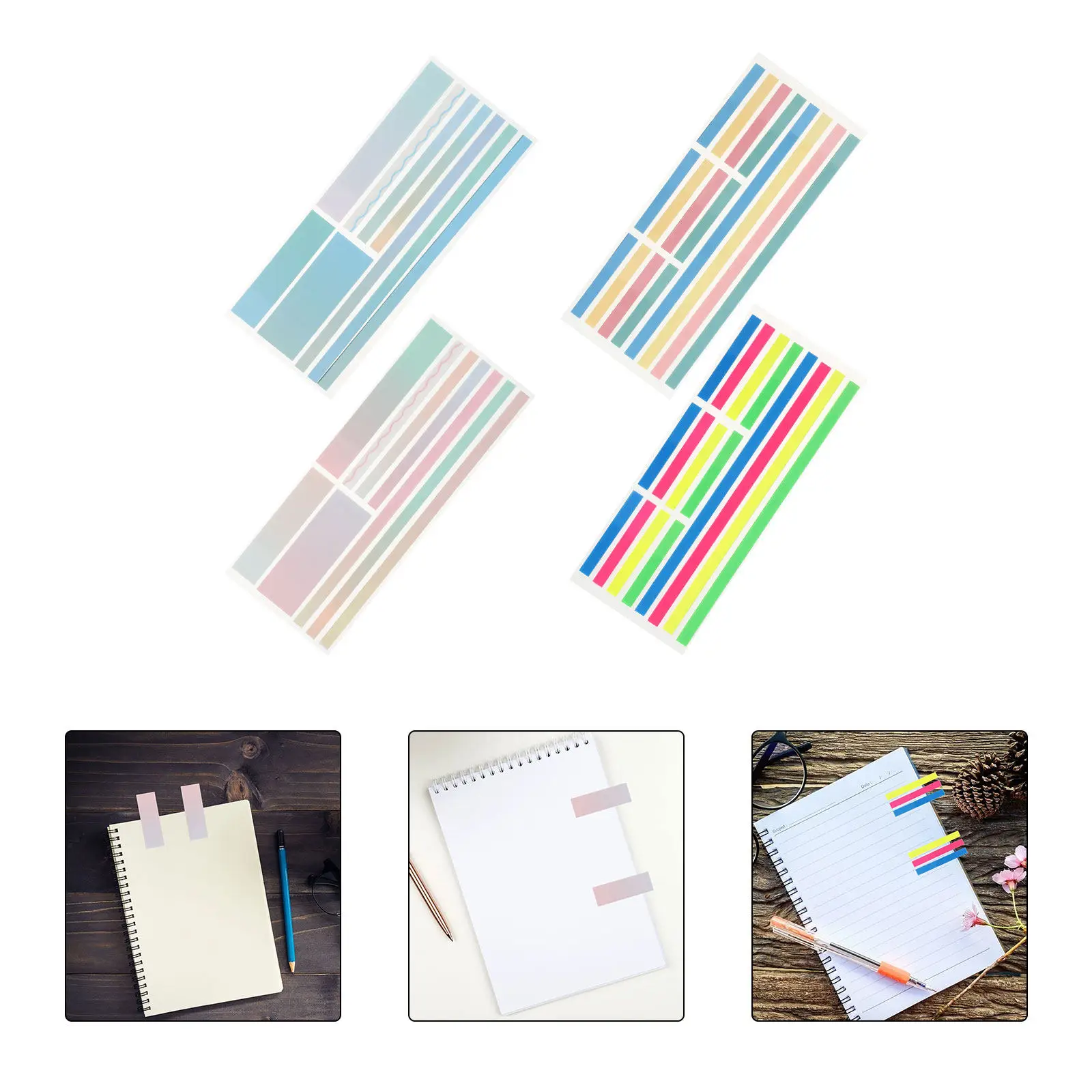 4Pcs Neon Sticky Tabs Transparent Slim Highlighter Strips Residuefree Clear Page Markers for Bible Notes Book Annotation