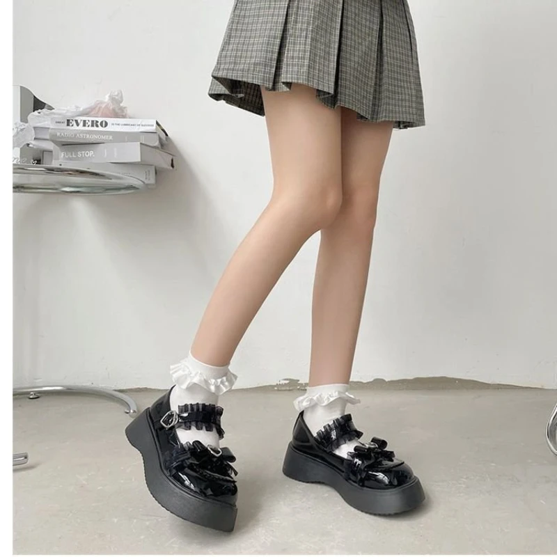 

Модные женские туфли-лодочки 2026 года с пряжкой, весна-осень, Мэри Джейн, однотонные, с бантом-бабочкой, на платформе, повседневные, с круглым носком