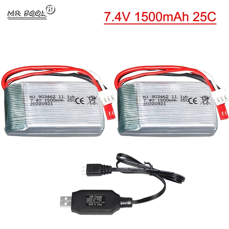 7.4v 903462-2S 1500mah Lithium Drone Battery JST plug For Rc Car Wltoys V913 L959 L969 L979 L202 K959 TY923 HJ816 HJ817