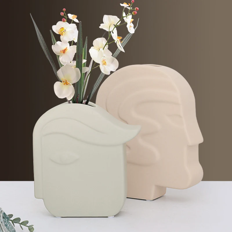 Home Decoration Modern Nordic Minimalist Curly Face Ceramic Vase Living Room Flower Arrangement Art Furnishings