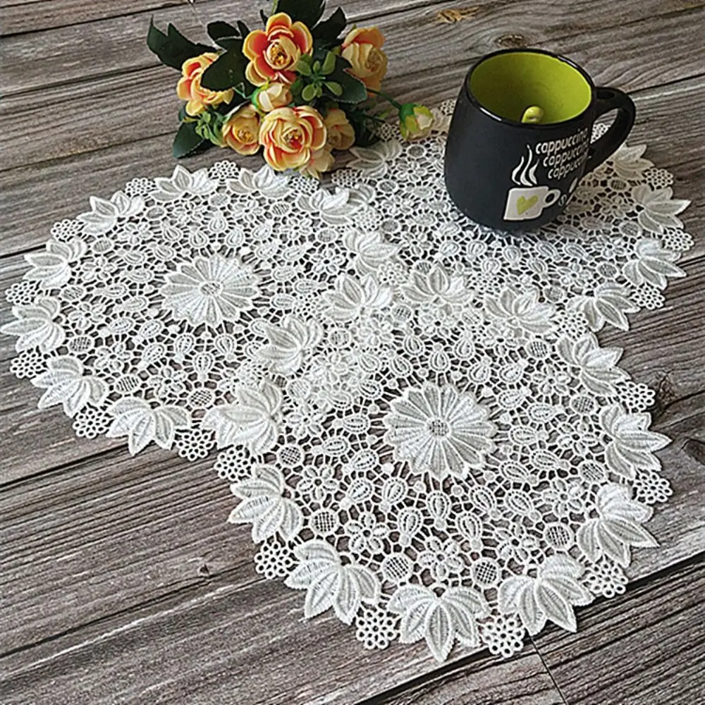 

Handmade Delicate Tablecloth Embroidery Flower Crochet Lace Coaster Pad Doily Placemat