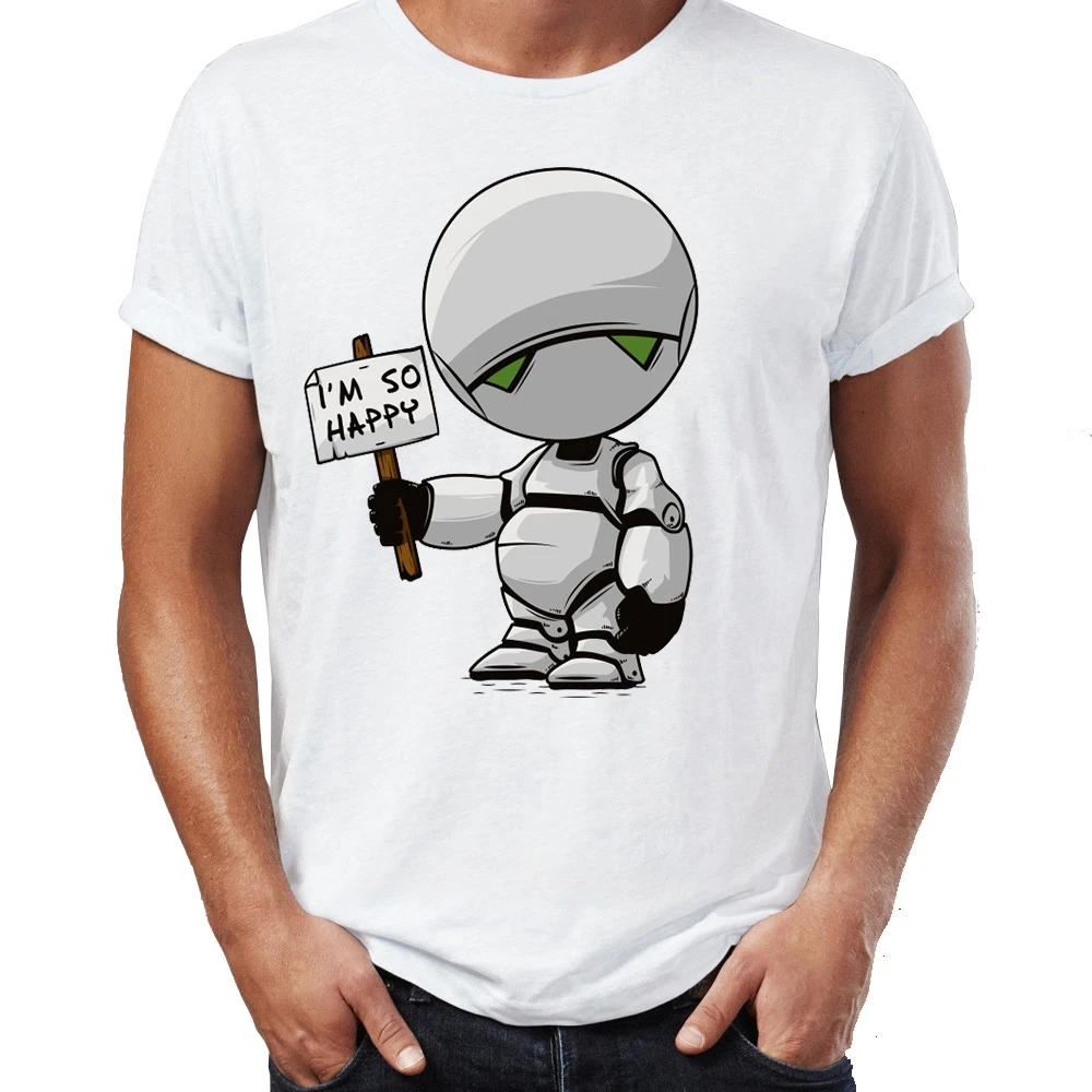 Marvin The Paranoid Android Hitchhiker's Guide To The Galaxy Funny Artsy Awesome Artwork Printed Tee  Men's T Shirt