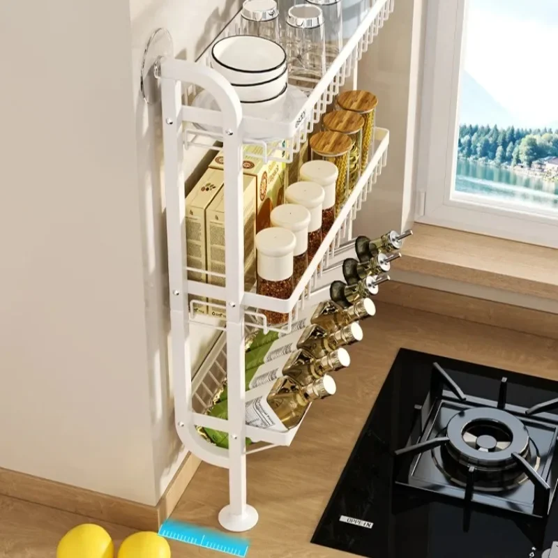 ‌Slim Spice Organizer Rack -Countertop to Wall Oil Bottle Holder Narrow Kitchen Shelf for Condiments Space Saving Pantry Storage