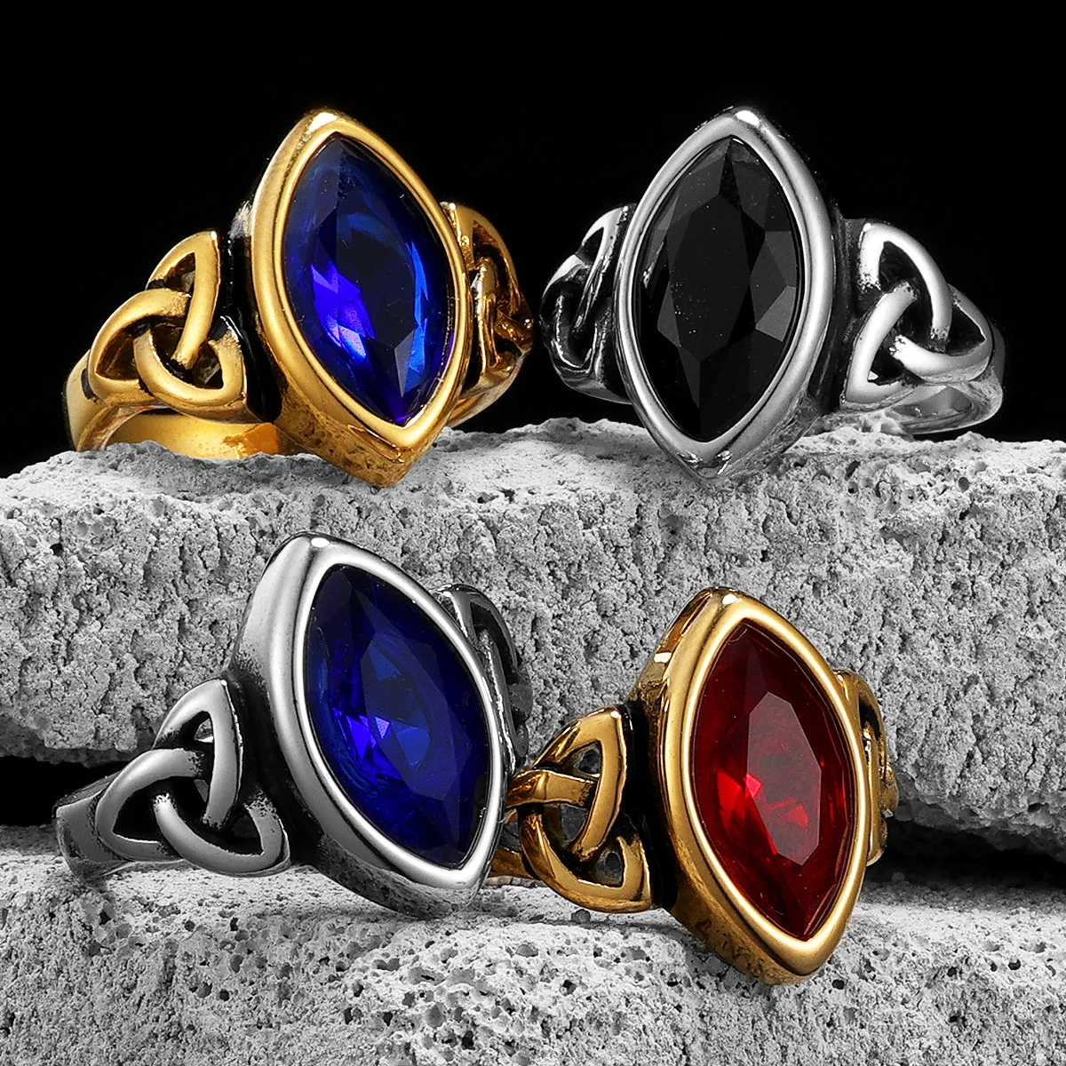 Viking Celtic Knot Gems Men Rings Stainless Steel Women Jewelry Vintage Punk Rock Cool Stuff Fashion Accessories Gift Wholesale