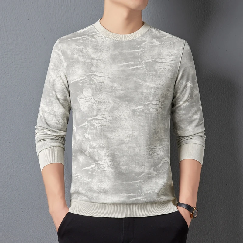 Autumn Men Casual Vibrant Tie-Dye Sweatshirt Black White Green Cosy Tops Round Collar Long Sleeve Leisure Wear Ribbed Cuffs Hem