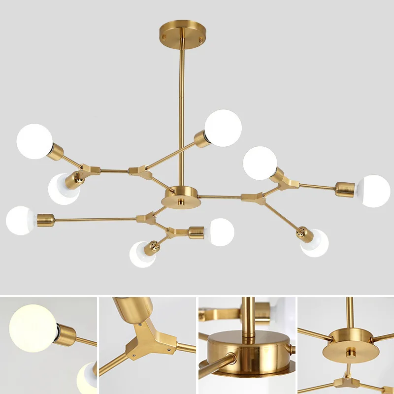 Modern Ceiling Light Minimalist Black/Gold Ceiling Chandelier Lamp Arm Angle Adjustable Chandelier Lighting Branch Pendant Light