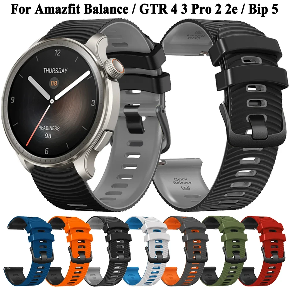 22mm Sports Silicone Watch Strap For Amazfit Balance Smartwatch Band For Amazfit GTR 4 3 Pro/GTR 2 2E/Bip 5 Bracelet Watchband