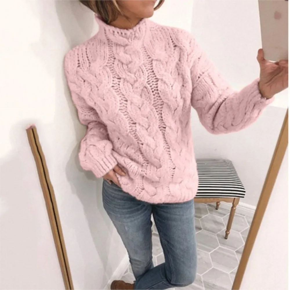 

New Autumn Winter Half-high Neck Women Pullover Long-sleeved Sweater Elegant Fashion Twist Casual Versatile Female Sweater Coat