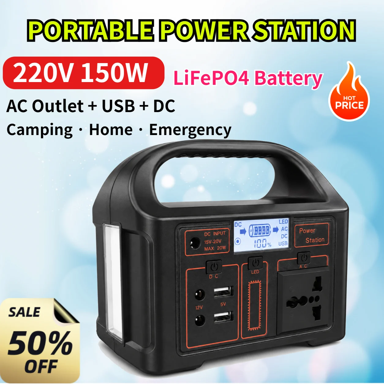 Ac Outdoor Power - Portable Power Station 150W LiFePO4 Solar