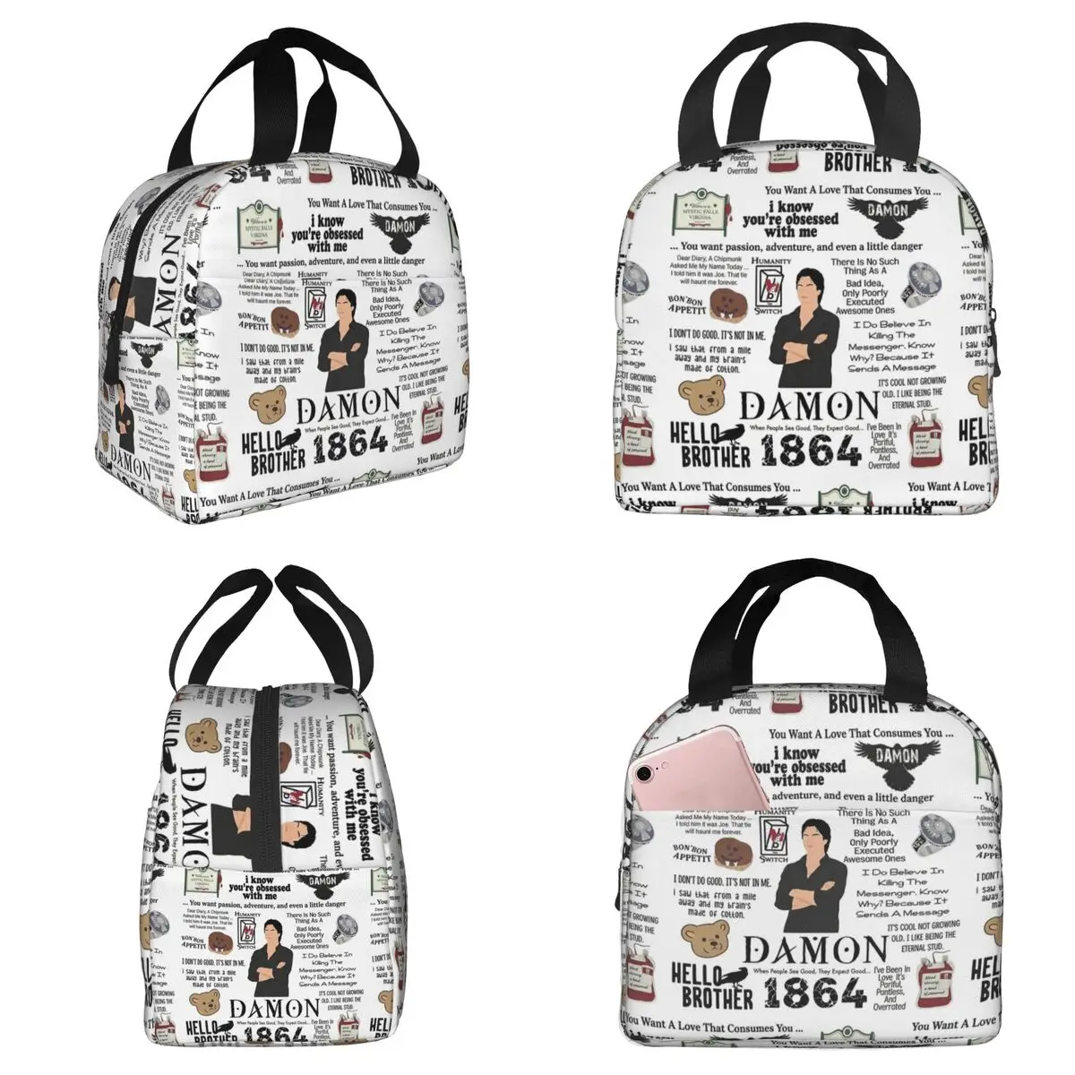 The Vampire Diaries Damon Salvatore TV Series Insulated Lunch Bag for Women Office Cooler Thermal Food Box Tote Portable