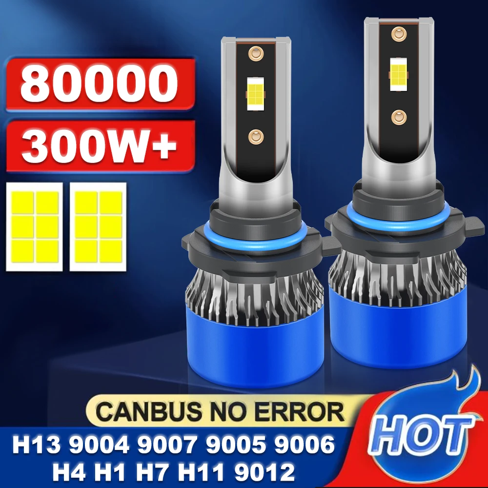 

80000LM 9012 HIR2 Canbus LED Headlight 300W H1 H4 H7 H11 9005 HB3 9006 HB4 Car Lights Bulbs 6000K White Turbo Auto Lamps 12V 24V