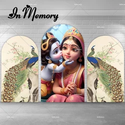 India Yashoda and Krishna Arch Backdrop Cover Flower Peacock Photography Backgrounds Photo Studio Kits Double-sided