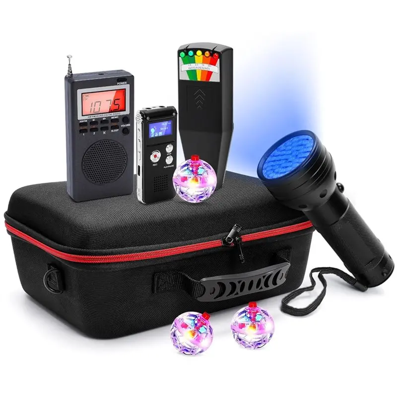 

Полный комплект оборудования для исследования призраков (8 предметов), включает в себя измеритель ЭМП и набор для начинающих и исследователей