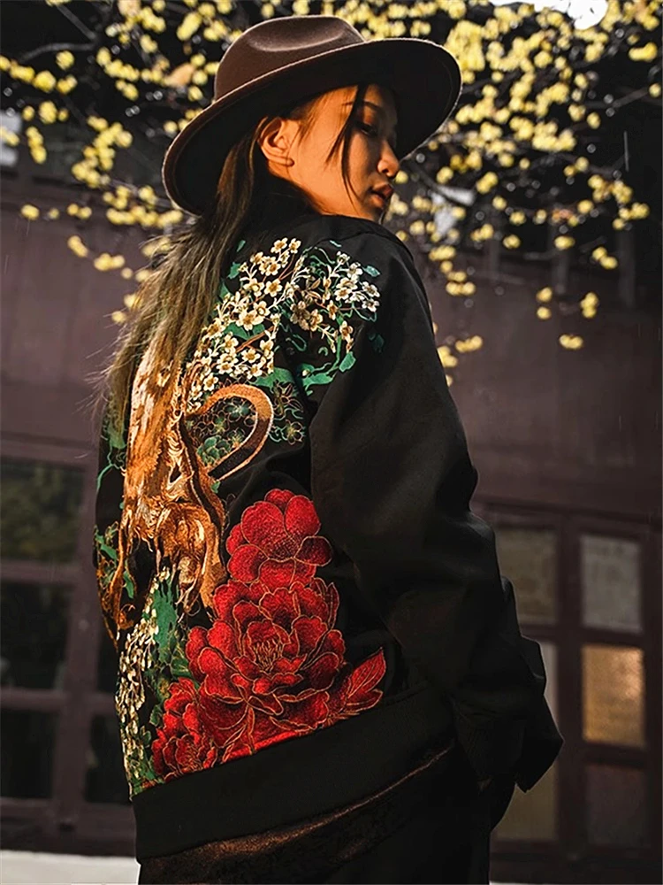 Wolf Peony Cherry Blossoms Embroidered Pattern Original Yokosuka Sukajan Souvenir Jackets Coats Streetwear Vintage Men Boys