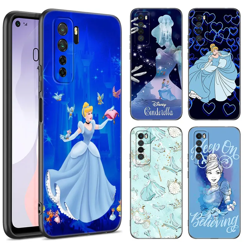 Disney Cinderella Black Silicone Phone Case For Huawei Nova 11 12 Ultra 9 10 SE Pro 11E 11i 12i Y70 Plus Y60 Y61 Y71 Y72 Y90 Y91