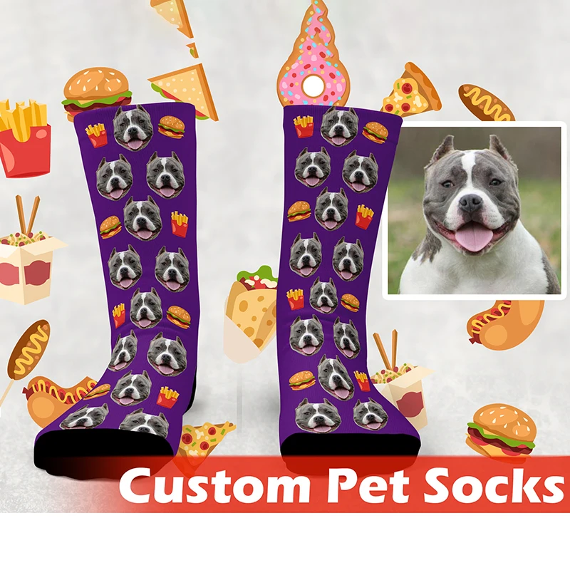 

Custom Face Socks with Picture Personalized Socks with Photo Hamburger Fries Pattern Customized Unisex Funny Crew Sock Gifts