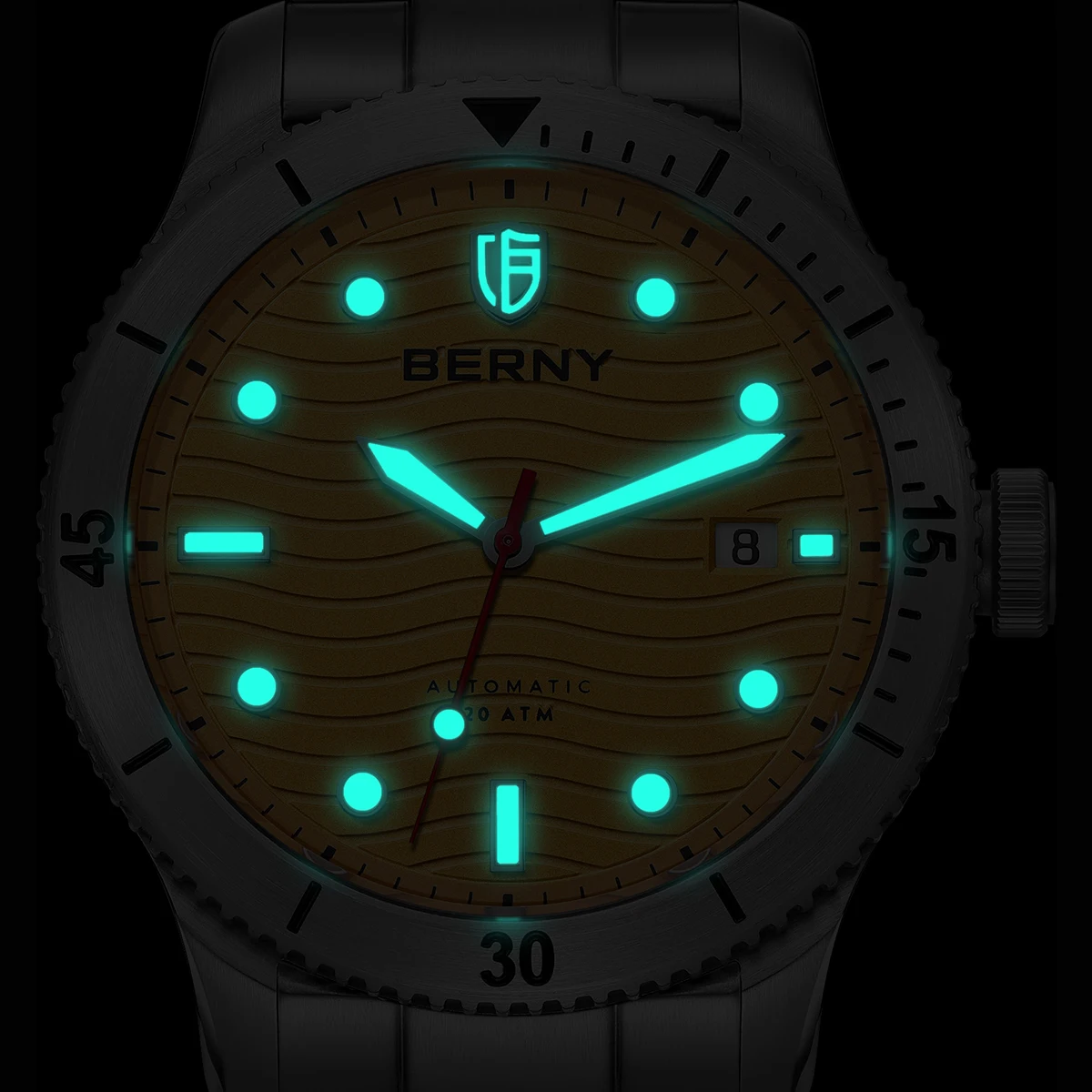 BERNY 20ATM Diving Watch Men Automatic Self-wind Luminous Sapphire Waterproof Stainless Steel Mechanical Sport Wristwatch PT5000